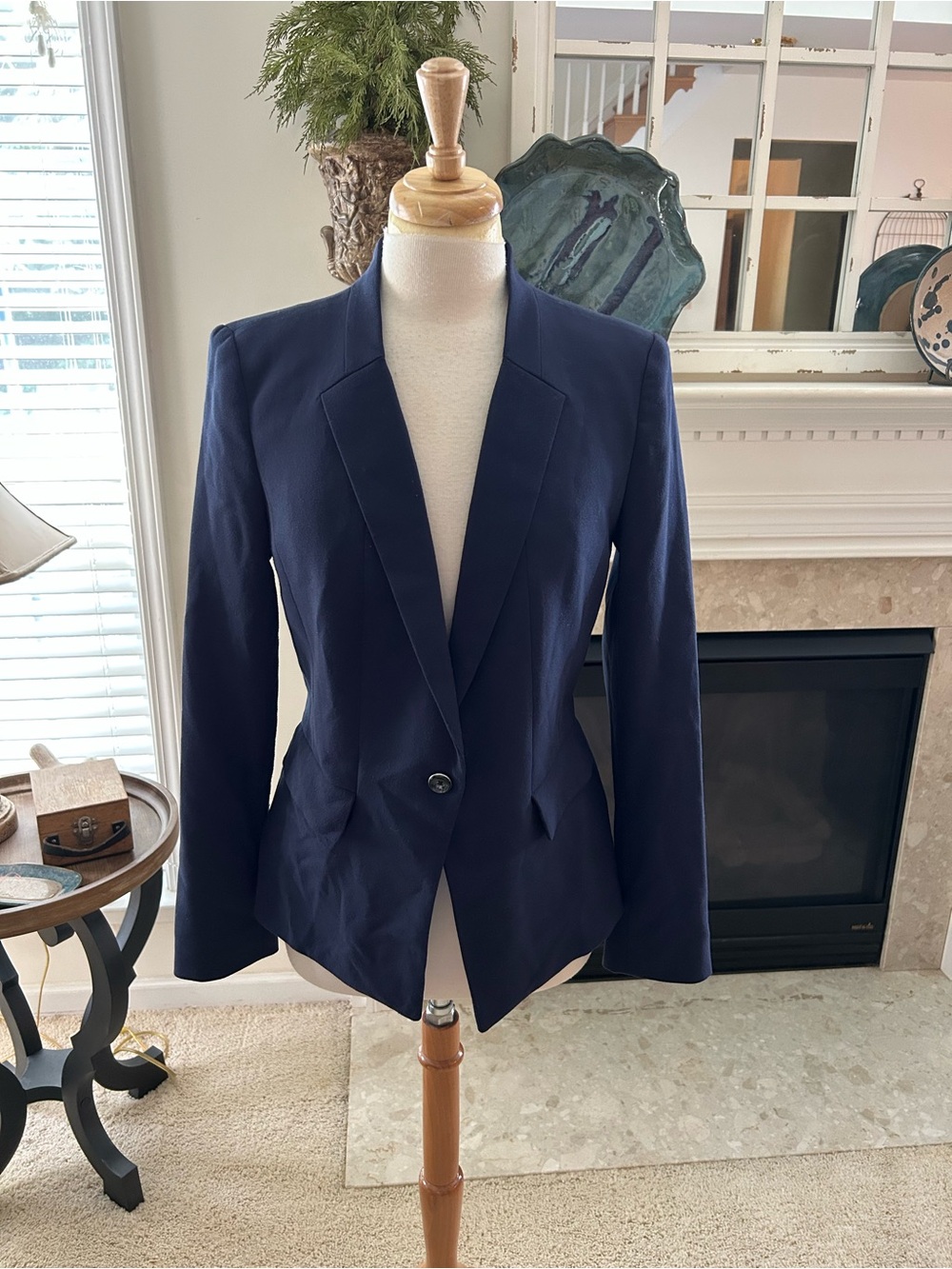 WHBM Navy Tailored Single-Button Blazer